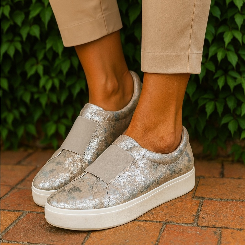 DR. SCHOLL'S Metallic Leather Sip-on Sneakers, 9.5